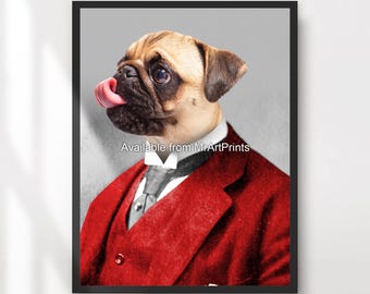 Pug Dog Art Print | Funny Pet Portrait in Suit