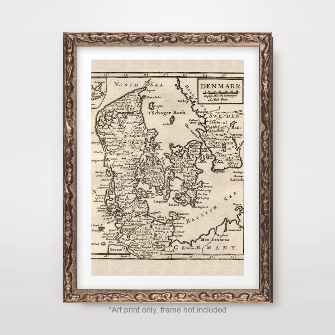 DENMARK Danish Country Map ART PRINT Vintage Antique Historical Poster ...