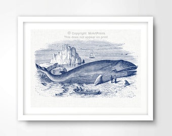 Blue Whale NAUTICAL ART PRINT Seaside Illustration Picture Wall Poster Sea Ocean Home Decor Interior Design A4 A3 A2 8x10 12x16 16x20 inch