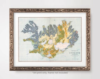 IJsland IJslandse landkaart grafiek ART PRINT Reykjavík Nordic Vintage antieke poster muur foto Home decor a4 a3 a2 8 x 10 12 x 16 16 x 20 inch