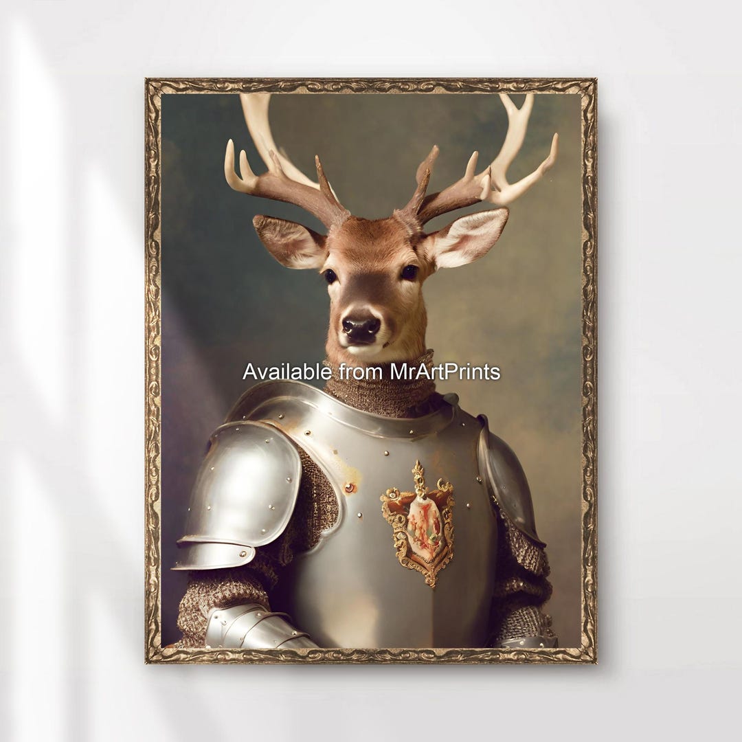 Stag Knight Medieval Knight Stag Art Print Poster Wall Picture Funny Quirky Animal ...