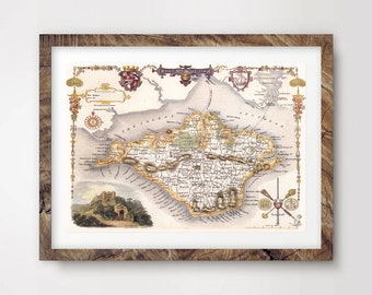 ISLE OF WIGHT Hampshire Map Art Print British Britain Uk Antique Vintage Historical Wall Picture Poster Home Decor A4 A3 A2 (10 Sizes)