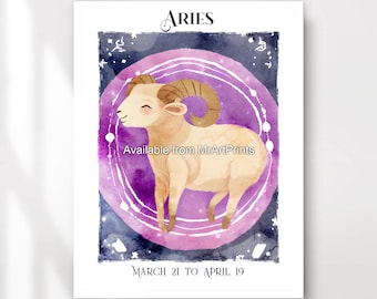 Aries Zodiac Art Print, Star Sign Wall Decor