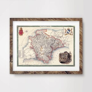DEVON Devonshire Derby County Map ART PRINT British Britain Uk Antique Vintage Historical Wall Picture Poster Home Decor A4 A3 A2 (10 Tailles)