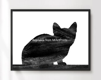 Lámina artística con silueta de gato negro, decoración de pared minimalista
