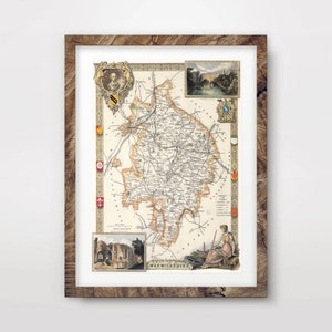 WARWICKSHIRE County Map ART PRINT British Britain Uk Antique Vintage Historical Wall Picture Poster Home Decor A4 A3 A2 (10 Tailles)