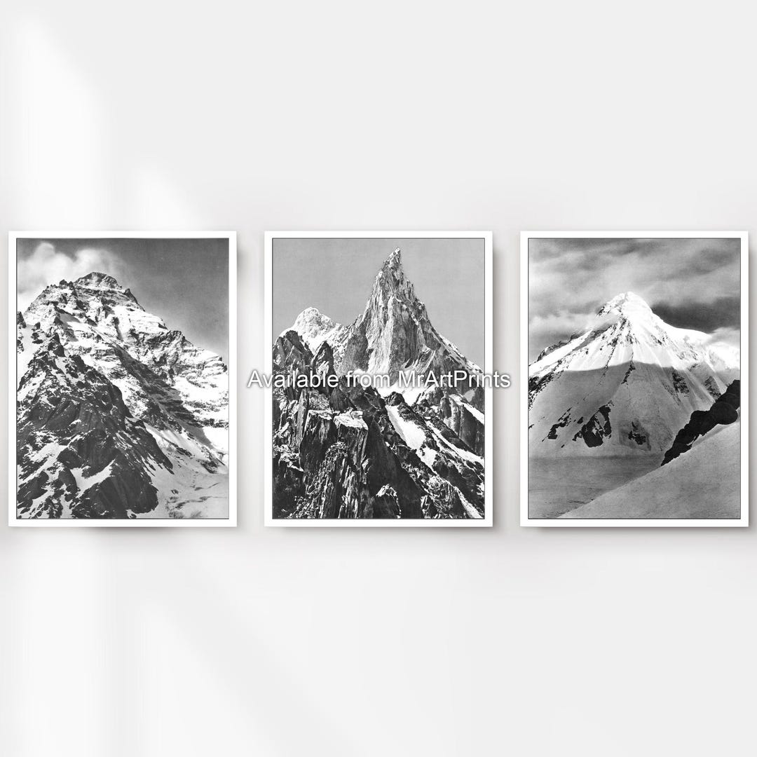 Black and White Mountain Triptych Art Prints, Nature Wall Decor - Etsy