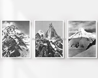 Black and White Mountain Triptych Art Prints, Nature Wall Decor