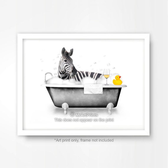 Zebra in the Bath Black and White BATHROOM ART PRINT Poster Etsy