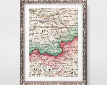 Vintage Cavan Ireland Map Art Print