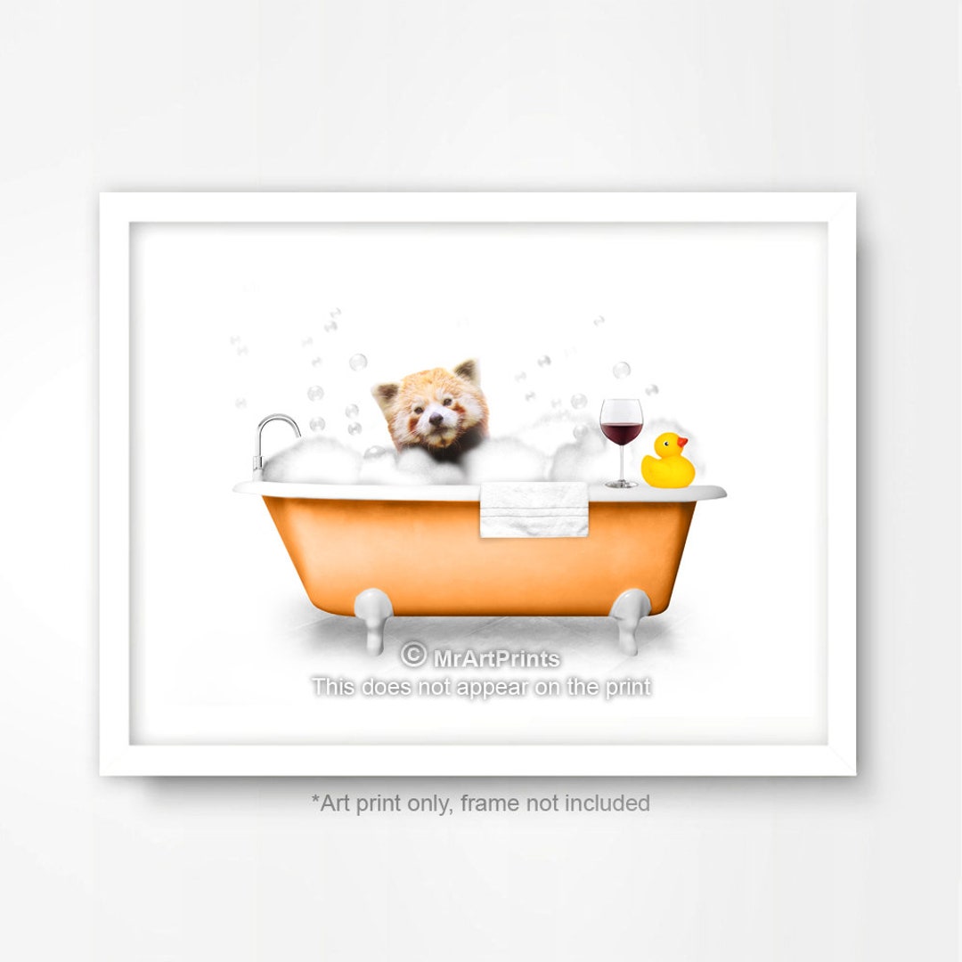 Red Panda in the Bath BATHROOM ART PRINT Poster Wall Picture Decor ...