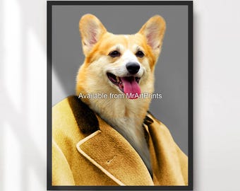 Corgi Dog Art Print: Funny Pet Portrait in Clothes
