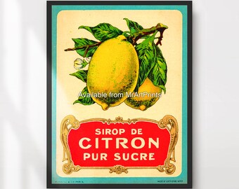 Lemons French Vintage Advert Print, Kitchen Wall Art