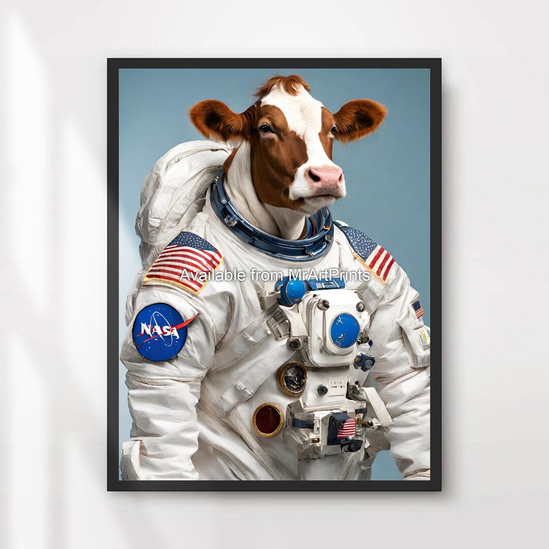 Cow Astronaut Art Print | Quirky Space Animal Poster - Etsy