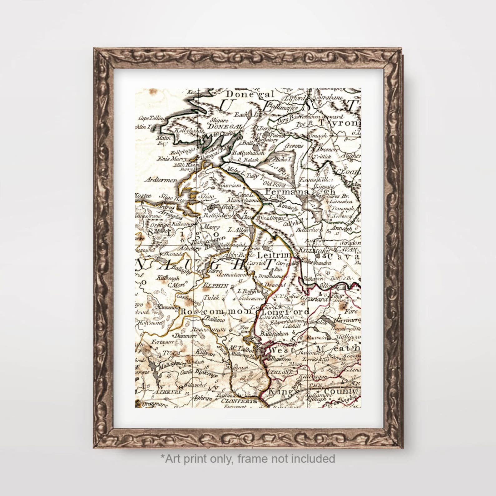 County LEITRIM Irish Map Chart ART PRINT Ireland Vintage Etsy