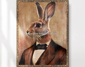 Hare Art Print | Funny Dressed Up Rabbit Portrait