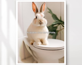 Funny Bunny Rabbit Bathroom Art Print – Quirky Animal Toilet Decor