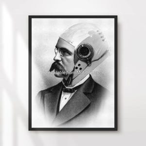 Steampunk Portrait Art Print Wall Picture Poster Vintage Mechanical Victorian Clockwork Black and White Decor A4 A3 A2 A1 PRINTED ANY SIZE