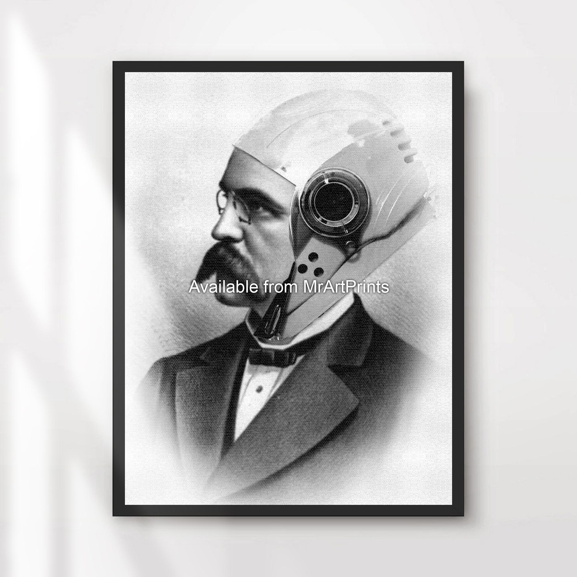 Steampunk Portrait Art Print Wall Picture Poster Vintage Mechanical Victorian Clockwork Black and White Decor A4 A3 A2 A1 PRINTED ANY SIZE