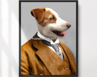 Jack Russell Terrier Art Print: Humorous Dog Portrait, Stylish Attire