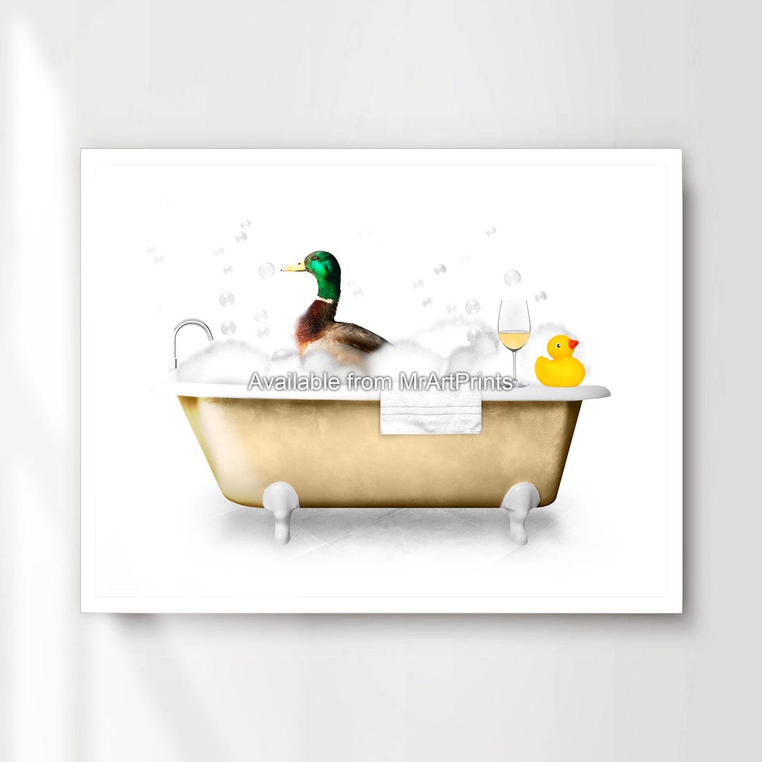 Duck Bubble Bath Art Print – Funny Bathroom Animal Poster - Etsy