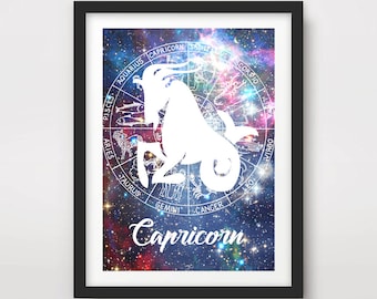 Capricorn Zodiac Art Print, Astrology Star Sign Poster