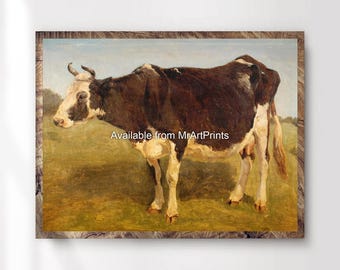 Vintage Cow Painting Art Print | Rustic Farmhouse Decor