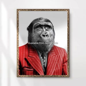 Gorilla Funny Quirky Portrait Art Print Poster Wall Picture Animals Dressed Up in Clothes as People Vintage A4 A3 A2 A1 PRINTED ANY SIZE