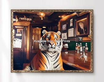 Funny Tiger Drinking Beer in British Pub Art Print