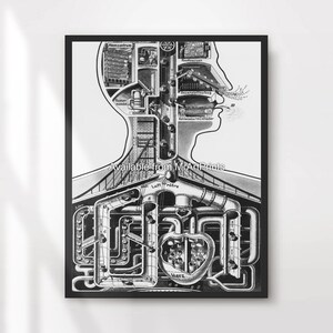 Black White Mechanical Man Robot Industrial Style Decor Art Print Poster Wall Picture A4 A3 A2 A1 Small Big Large PRINTED ANY SIZE