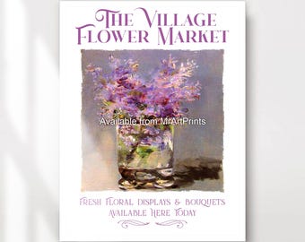 Lámina artística del mercado de flores moradas / Póster de ramo floral violeta