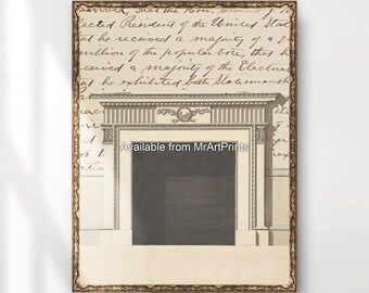 Vintage Fireplace Architectural Print, Victorian Illustration