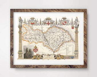 Lámina artística con mapa de Yorkshire North Riding, decoración mural británica vintage