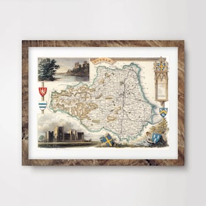 DURHAM County Map ART PRINT British Uk Antique Vintage Historical Wall Picture Poster Home Decor A4 A3 A2 (10 Tailles)
