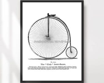 Impression d'art de vélo Penny Farthing | Illustration vintage noir et blanc