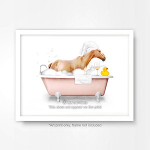 Horse in the Bath BATHROOM ART PRINT Poster Wall Picture Decor Quirky Funny Cute Unusual Animal Artwork A4 A3 A2 8x10 12x16 16x20