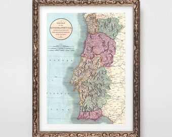 PORTUGAL Portuguese Map Chart ART PRINT yr 1801 Lisbon Vintage Antique Historical Poster Wall Picture Decor A4 A3 A2 8x10 12x16 16x20 inch