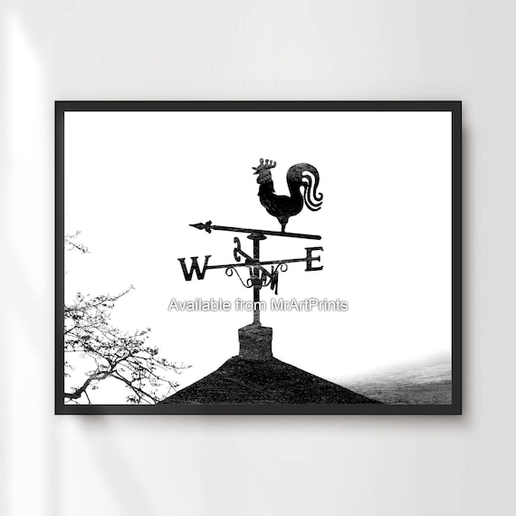 Weather Vane Silhouette Black and White Art Print Poster Wall