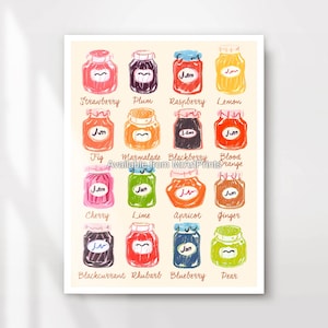 Küche Marmeladen Flavor Types Chart Kunstdruck Poster Niedliches Buntes Wandbild Illustriert Retro Food Dekor A4 A3 A2 A1 JEDE GRÖSSE GEDRUCKT