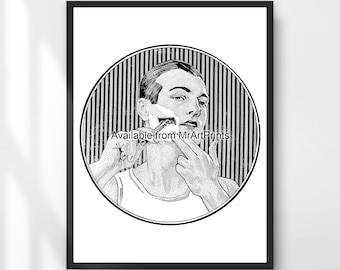 Vintage barbershop konsttryck, klassisk rakning poster