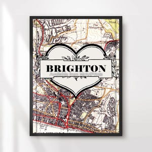 Brighton Vintage Map Art Print Poster Wall Picture A4 A3 A2 A1 Small to Extra Large xxl PRINTED ANY SIZE