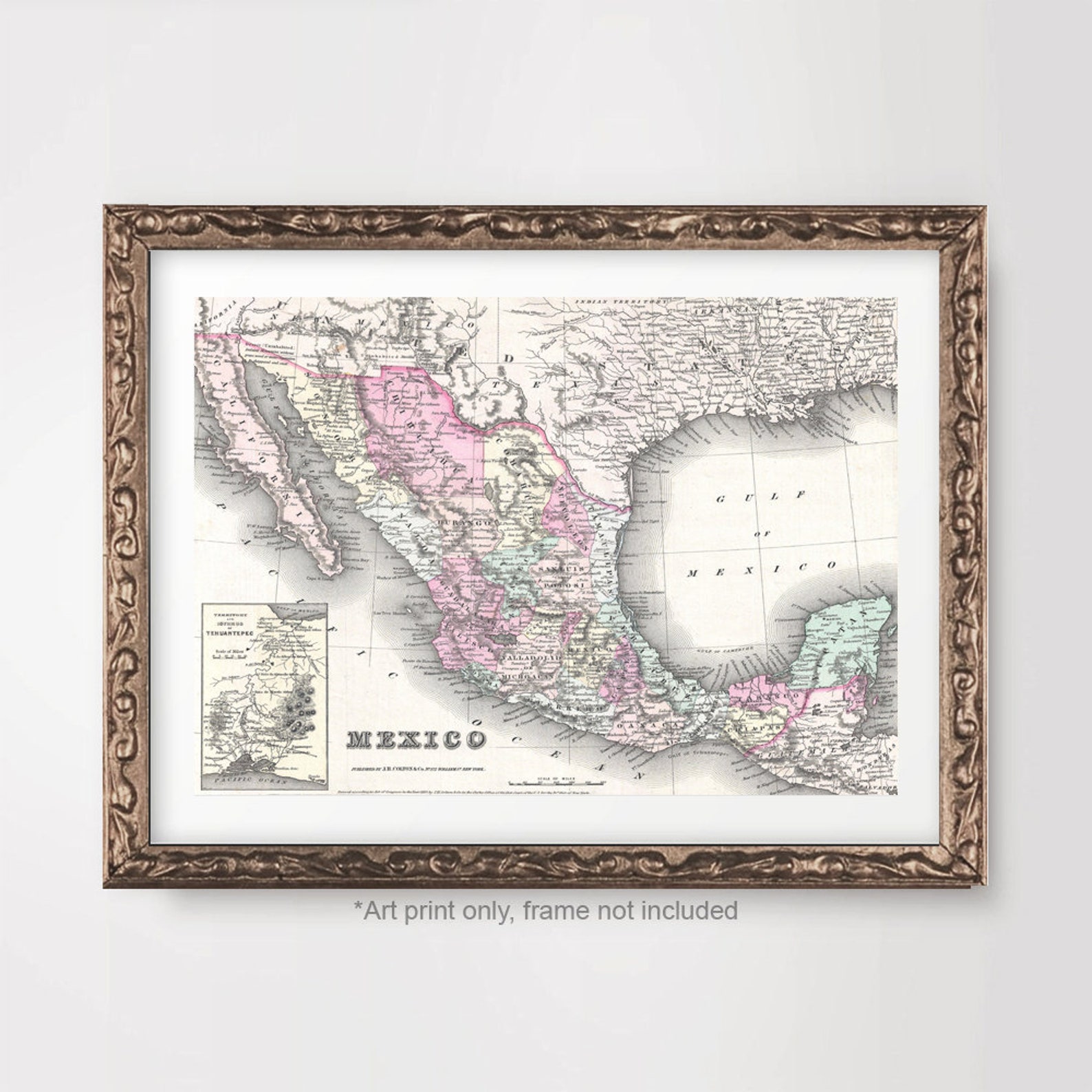 MEXICO Mexican Country Map Chart ART PRINT yr 1885 Vintage Etsy