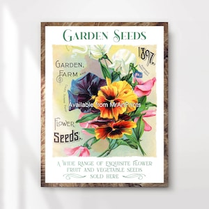 Gardening Flower Seeds Vintage Advertising Art Print Poster Wall Picture Antique Style Illustrated Floral Decor A4 A3 A2 A1 PRINTED ANY SIZE