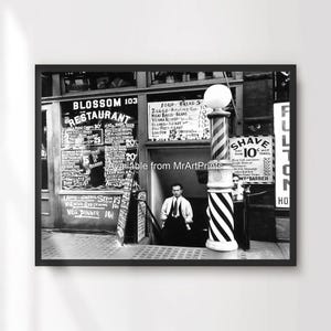 New York Barber Shop Art Print Poster Wall Picture Black and White Antique Shaving Hair Cutting Vintage A4 A3 A2 A1 PRINTED ANY SIZE