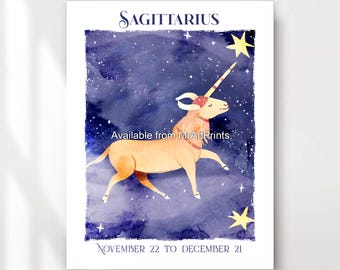 Sagittarius Zodiac Art Print: Galaxy Star Sign Wall Decor