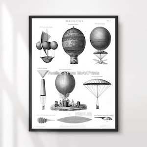 Steampunk luchtschip vliegtuigen grafiek Art Print muur foto poster vintage illustratie zwart-wit decor A4 A3 A2 A1 GEDRUKT ELK MAAT