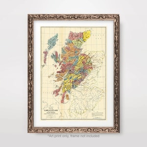 Carte des clans écossais, carte de l'Écosse, impression d'art, année 1899, affiche ancienne du XIXe siècle, photo murale A4 A3 A2 20 x 10 12 x 16 16 x 20 pouces