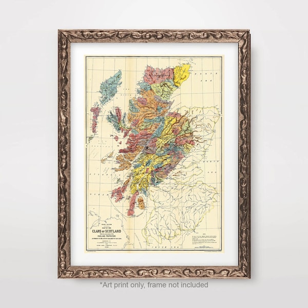 SCOTTISH CLANS MAP Scotland Chart Art Print Year 1899 19th Century vintage Antique Poster Wall Picture A4 A3 A2 8x10 12x16 16x20 pouces