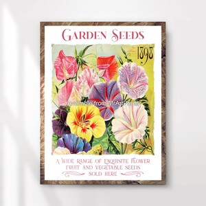 Gardening Flower Seeds Vintage Advertising Art Print Poster Wall Picture Antique Style Illustrated Floral Decor A4 A3 A2 A1 PRINTED ANY SIZE