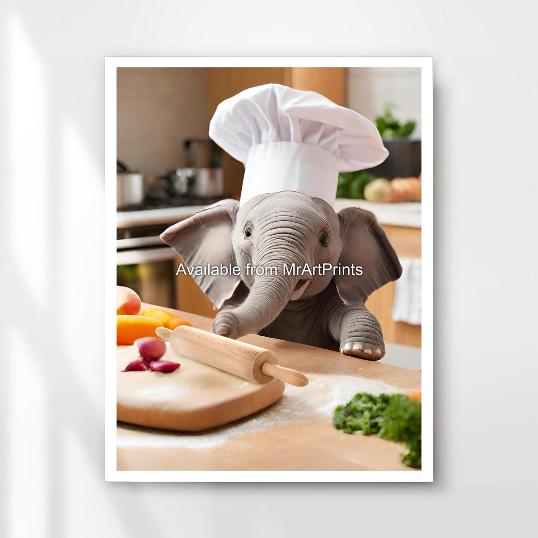 Kitchen Cute Funny Elephant Art Print Poster Wall Picture Adorable ...
